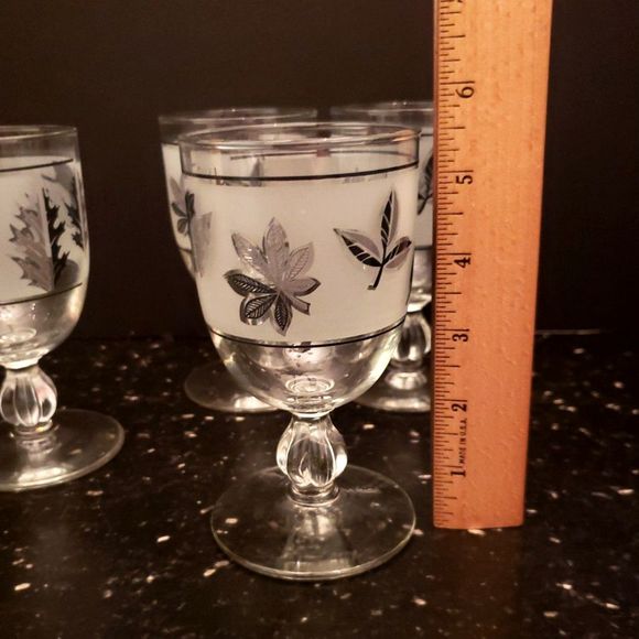 Libbey Frosted Silver Leaf Goblets Glasses Mid Century Modern Vintage Retro - Picture 9 of 9